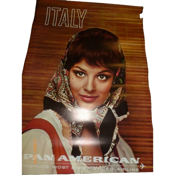 Vintage Pan Am Italy Travel Poster Pan American World Airways Airline 28x42 Vtg